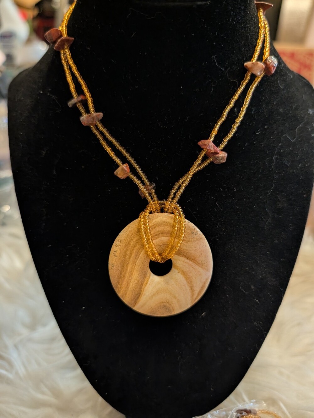 Combo 6 Pieces Handcrafted Wooden Donut Pendant Necklace in Natural Brown